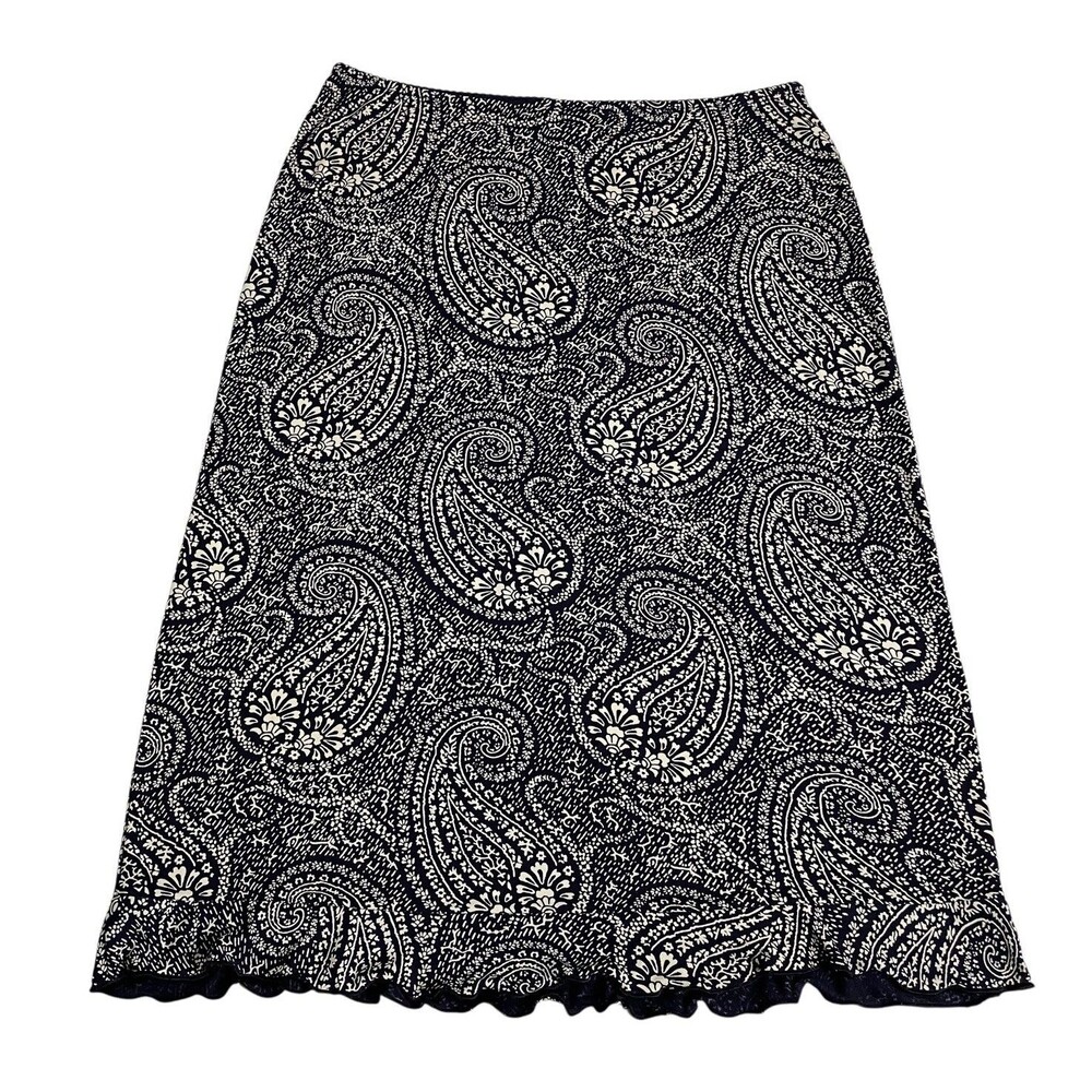 Vintage‎ 90s NY & Co Skirt L Blue Paisley Ruffle Hem Western Boho Preppy Cottage